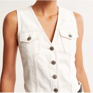 White Button-Front Denim Vest